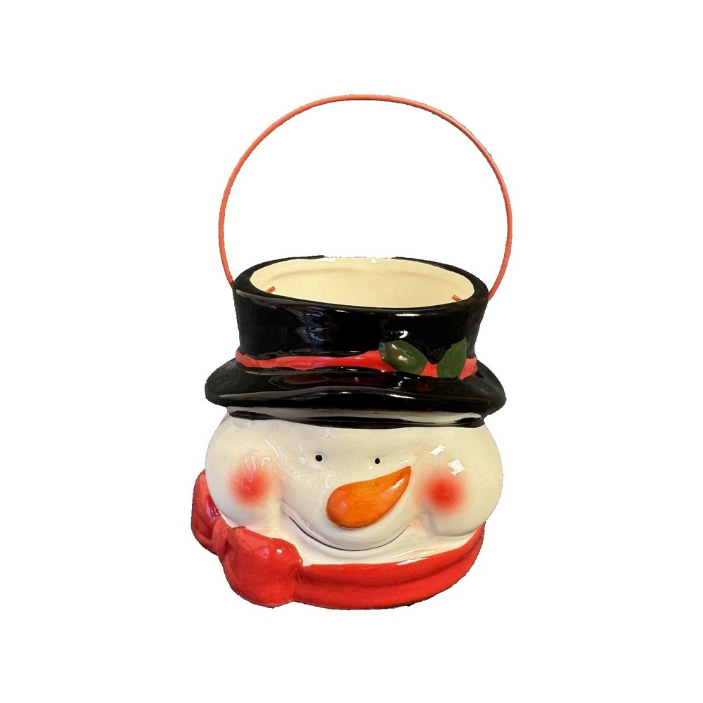 Vintage Christmas Royal Norfolk Snowman Head Ceramic Candle Holder/Candy Bucket